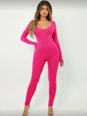 SHEIN pink SXY Solid Scoop Neck Jumpsuit, Size small